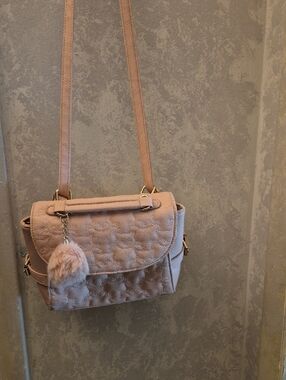 Quilted Crossbody Bag with Pom Pom Charm - Blush Pink